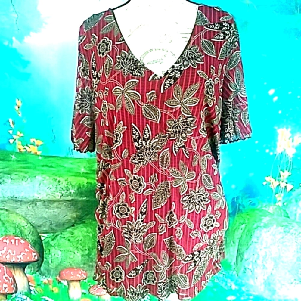 Fall Foral Top Vneck Attention Plus